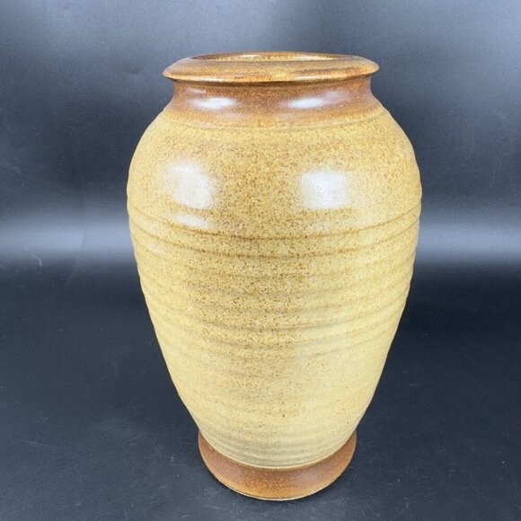 Hand Made Studio Art Pottery Vase Vessel Popcorn Brown Stoneware Vase Signed - Picture 12 of 13